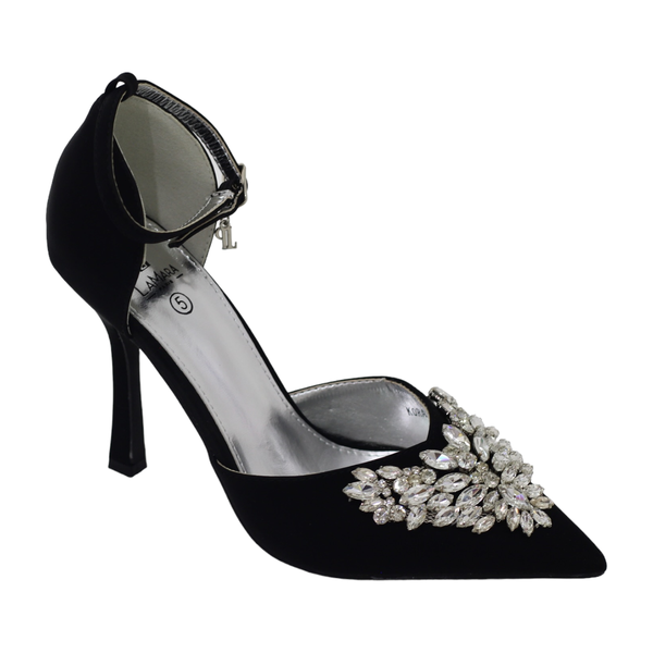 Lamara Paris Kora Mid Heel SATIN PU With V-Shaped Diamante Trim - Champagne