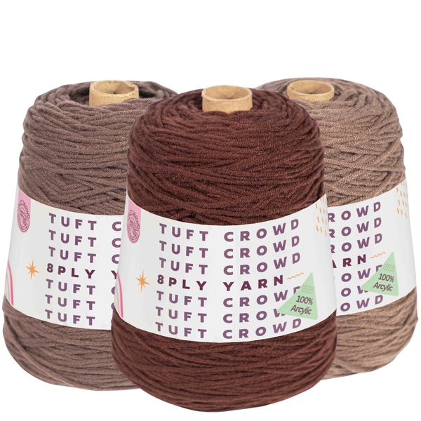 TUFT CROWD - Brown Yarn, 8-ply Tufting Yarn ( 3 x 400g ) , Knitting Yarn