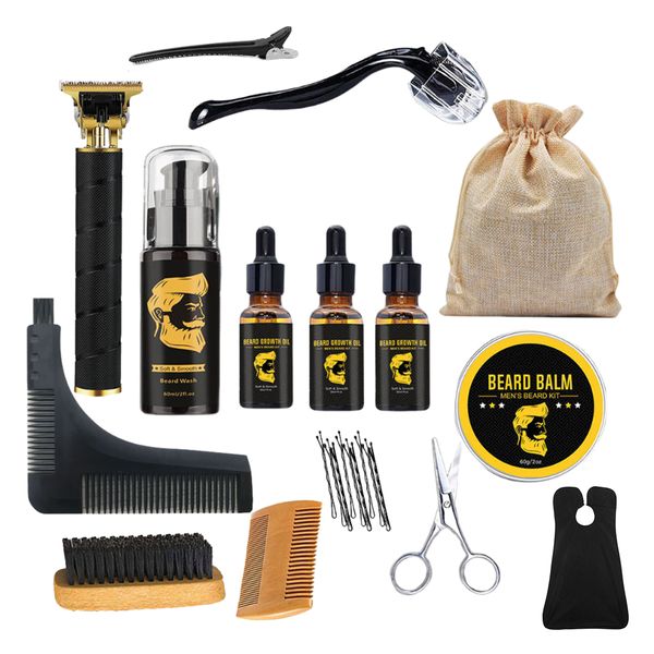 15pcs Beard Care Kit for Men Grooming &amp; Trimming Set with Shampoo Oil Balm