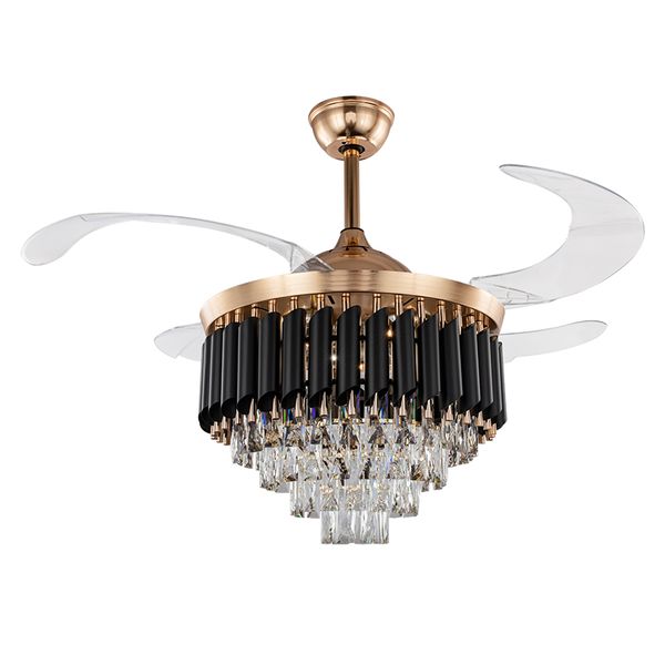 Nordic Modern Crystal LED Ceiling Fan Light Black + Gold - MRUL