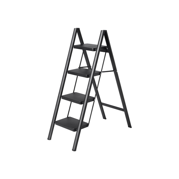 4-Step Aluminum Folding Ladder, Lightweight with Wide Anti-Slip Pedals
