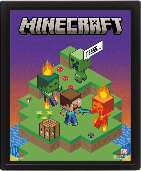 Minecraft (Switching Terrain) Framed 3D Lenticular Poster (25cm x 20cm)