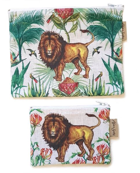 2-Piece Vintage Lion Handbag Organiser - Fabric Money Pouch Set