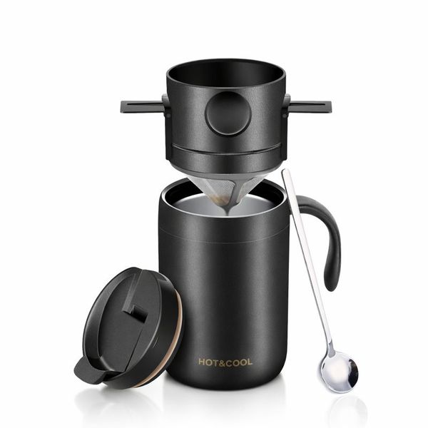 Portable Pour-Over Coffee Mug Set - Insulated Cup with Dripper &amp; Spoon