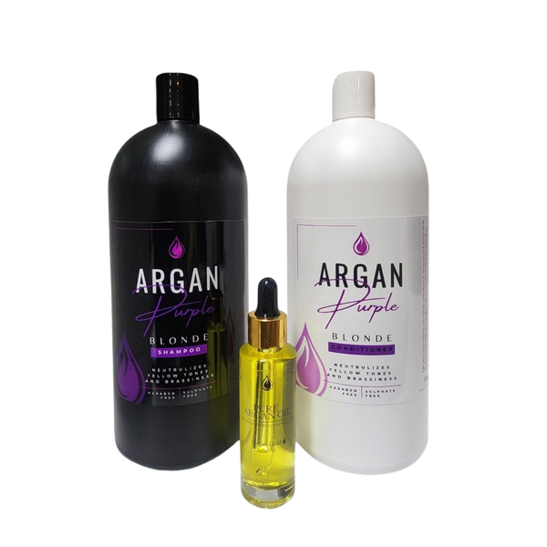 Purple Shampoo &amp; Conditioner for Toning Blonde Hair + Pure Argan Oil
