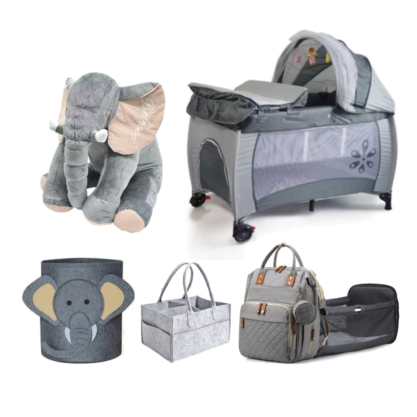 Belecoo Elephant Pillow ,Diaper Bags,Toy Basket &amp; Bed -5 Pcs Baby Enjoy Set