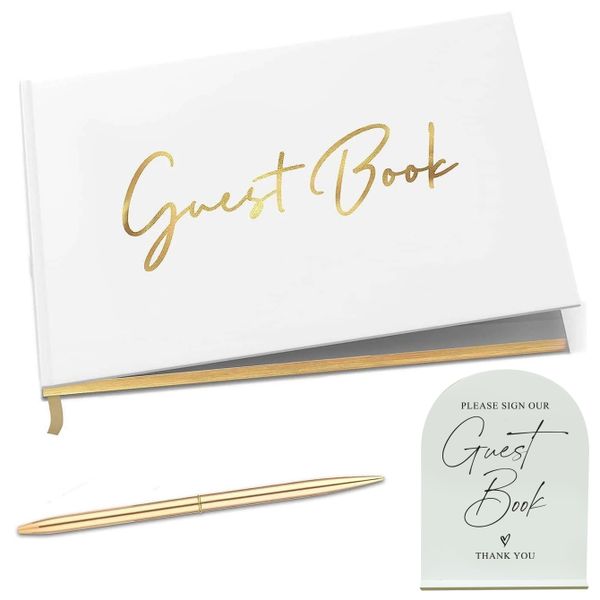 Gold Guest Book, Sign and Pen Set