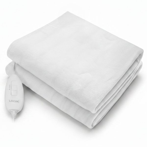 Logik White Single Electric Blanket 150cm × 75cm 100W (2 × 50W) Tie Down