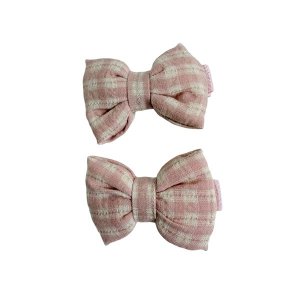 Pink Gingham Check Bow Hair Clip Vintage Cotton Look - Set of 2