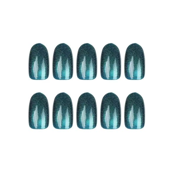 Cat Eye Press on Nails Short Oval Fake Nails Nails Press ons Dark Blue