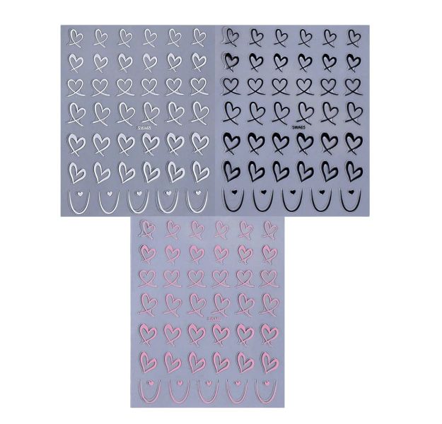Multi-Colour Heart Nail Stickers Set - Hollow Heart Nail Art Decorations