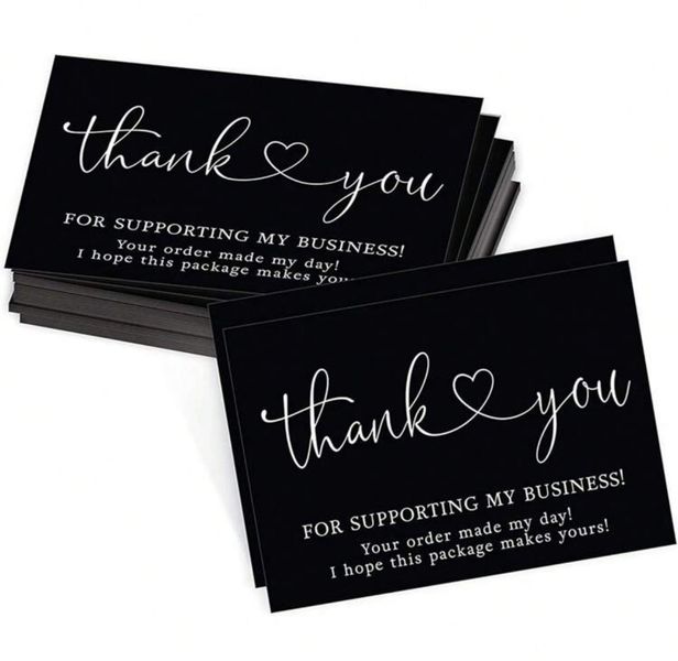 Business Thank You Cards - Gift Packaging Small Busines2 - Black 50 PCS