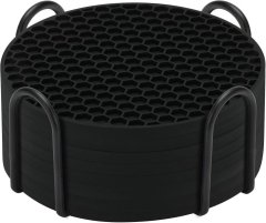 Silicone Coasters, Set of 8 with Holder, Drink Coasters Black