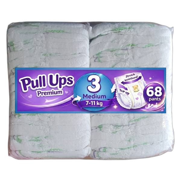 Pull-Up Baby Diaper Pants, Size 3 Medium (7-11 kg) x 68