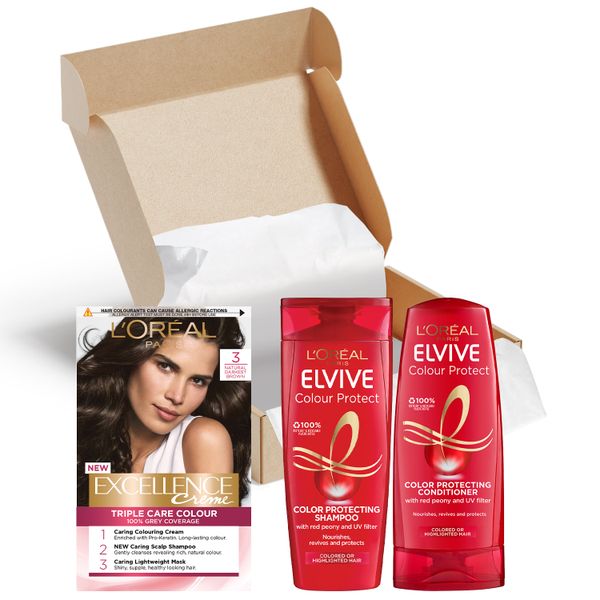 LOreal Elvive Colour Protect Shampoo &amp; Conditioner with Hair Dye - 3 Piece