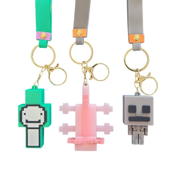 3-Piece Minecraft-Inspired Keychain Set - Dream, Axolotl &amp; Skeleton