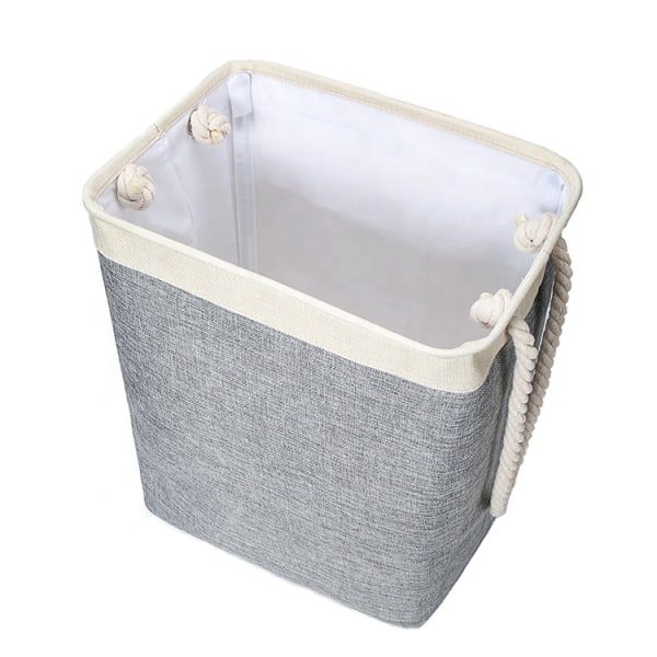 Foldable Cotton Rope Laundry Basket With Detachable Brackets -Grey