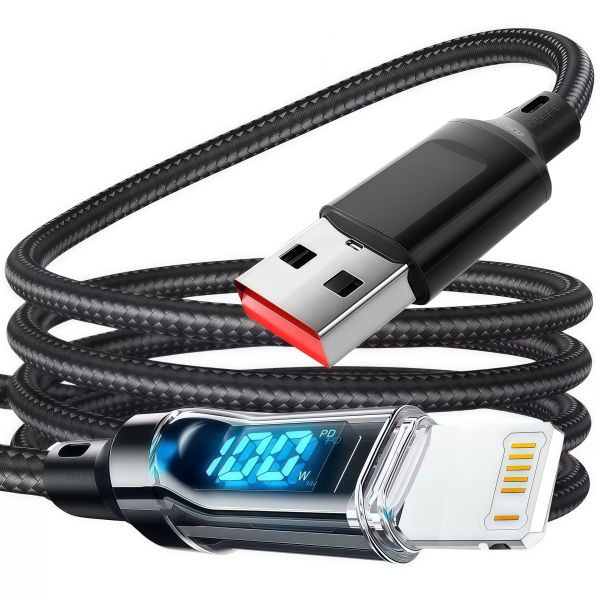 USB-A to Lightning Charger Cable, 20W PD Fast Charging Data Cable - Black