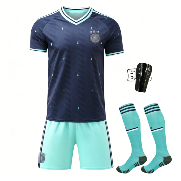 Boys Blank Football Soccer Jersey Set - White/Black - 4 Piece - German25/26