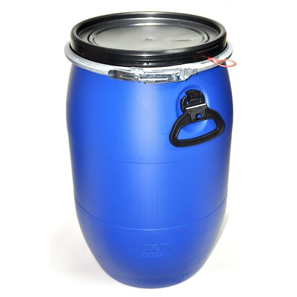 50L Blue Plastic Drum Open Head with Clip on Clamp Lid &amp; Handles