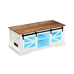 Furnny Farmhouse Lift Top Coffee Table with Charging Station and LED Lights
