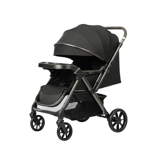 Kidilo Baby T8 Cruiser Stroller with Cup Tray &amp; Shopping Basket - Black
