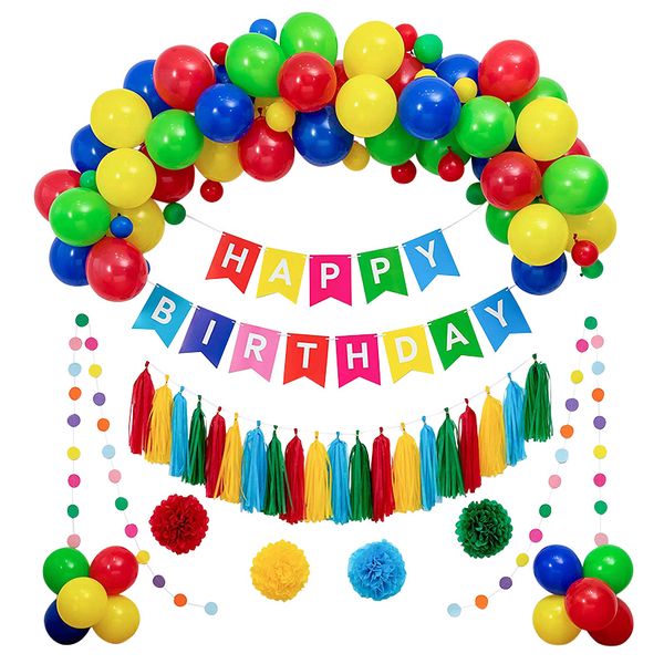 Rainbow/Colourful Kids Birthday Party DIY Balloon Arch &amp; Decorations