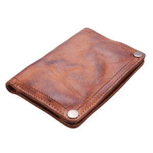 Handmade Wrinkle Wallet,Retro Leather Money Clips,Light Brown