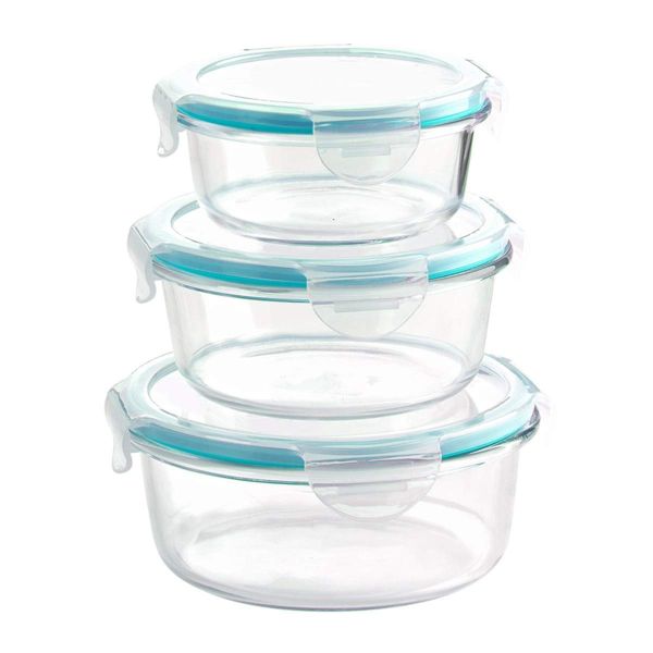 3 Piece Round Glass Meal Prep Bowl Set 350ml-1040ml
