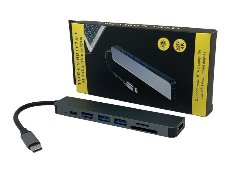 7-in-1 USB C Hub with 4K HDMI, Compatible with Type-C Laptops