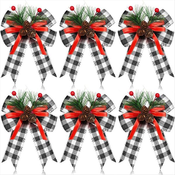 12Pcs Christmas Black White Bow Christmas Tree Decoration Bows