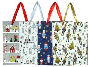 4PC Large Christmas Gift Bags - 4 Assorted Designs, 33x9.6x41cm