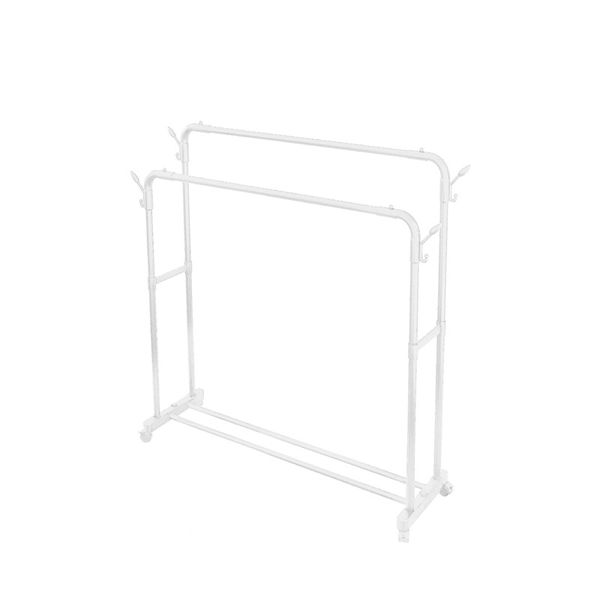 Double Rods Clothes Rack, Sturdy Rolling Clothing Rack with Wheels - White