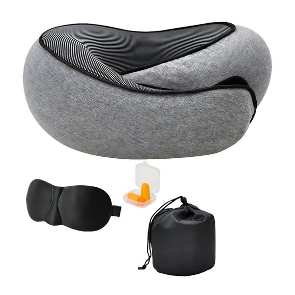 Snail Travel Neck Pillows, Kit with 3D Contoured Eye Mask and Earplugs