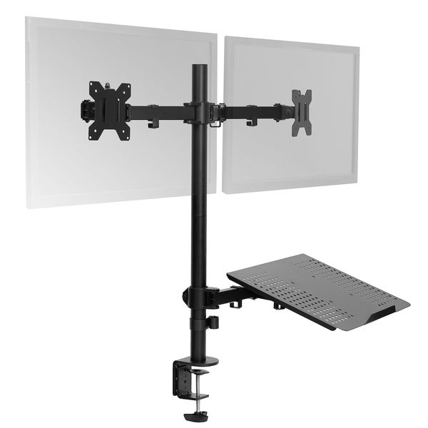 Dual Monitor Arm Mount Desktop Stand with Laptop Tray for 17-32"Screens