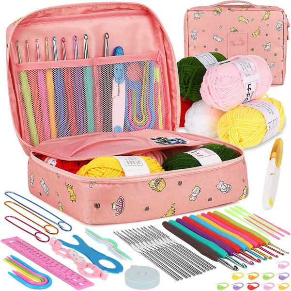 58Pcs Crochet Starter Kits with Yarn and Storage Bags for Beginners