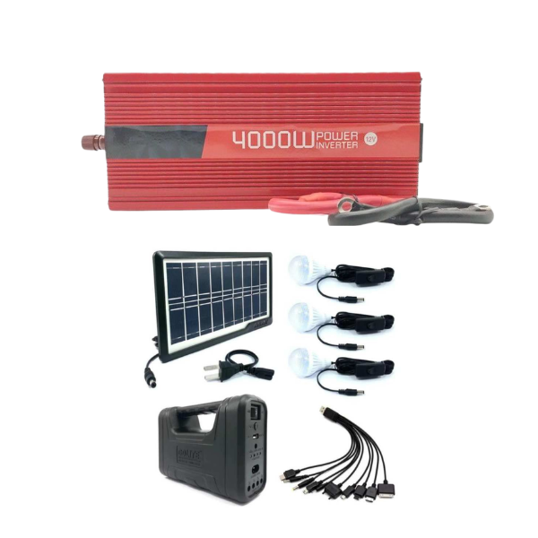 12V 4000W Power Inverter &amp; Solar Home Lighting System with 3 Led Bulbs
