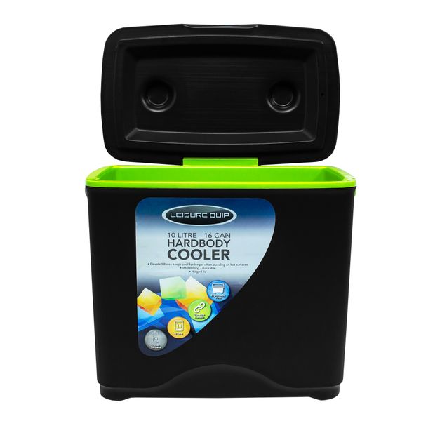 Leisure Quip Hard Body Cooler Black +Lime Green Inner - Capacity 10L /16can