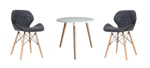 3 Piece Pre-Assembled Black Padded Dining Chairs &amp; Wooden Leg Table