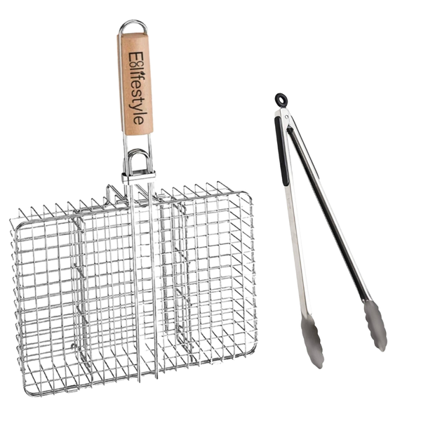 Stainless Steel Braai Grid with Tongs - Braai Grill Set with Braai Tongs