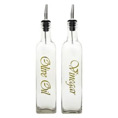 Regent Square Olive Oil &amp; Vinegar Bottle With Pourer &amp; Gold Print 500Ml 2Pc
