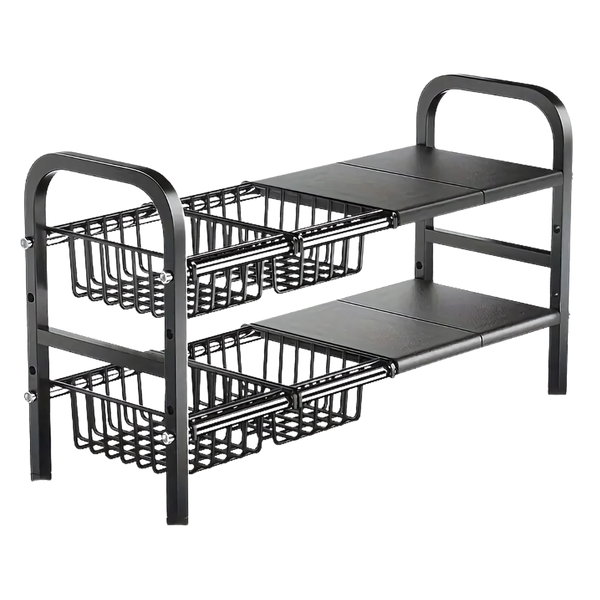 Adjustable Under Sink Metal Storage Rack with 4 Removable Baskets