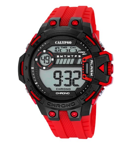Calypso Digital Mens Sports Chrono Alarm Watch - Red
