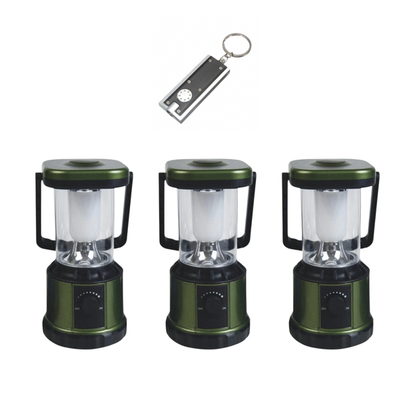 Battery Operated Mini LED Camping Lantern with LED Keyring Torch - 3 Pack