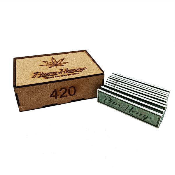 Pure Hemp King Size Rolling Paper ( 10 Booklets ) with Wooden Storage Box