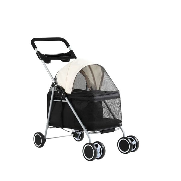 4-Wheels Foldable Pet Stroller Pet Pushchair with Detachable Carrier - Blue