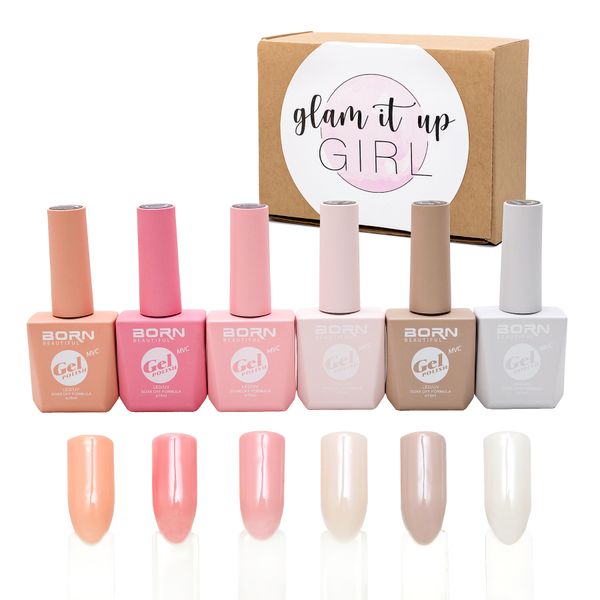 Glam It Up Girl/ UV Gel Nail Polish, Shades of Pink/Nude, 6 piece - Loyal