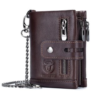Bullcaptain Gunner Genuine Leather Bifold RFID Blocking Men's Zip Wallet