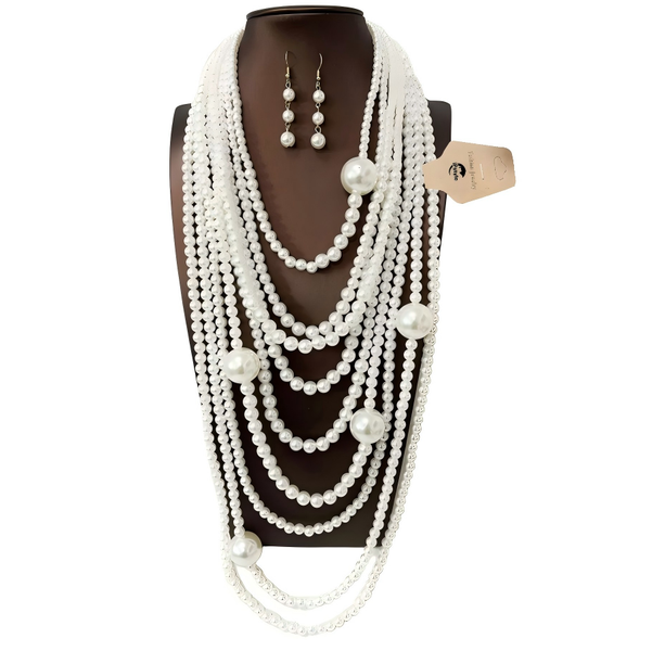Elegant Pearl Imitation Long Necklace And Earrings Set for Bridal Gown