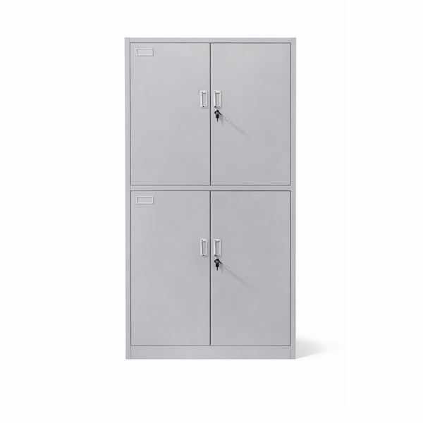 Steel Office Filing Cabinet - 4 Lockable Doors &amp; Adjustable Shelves - Grey